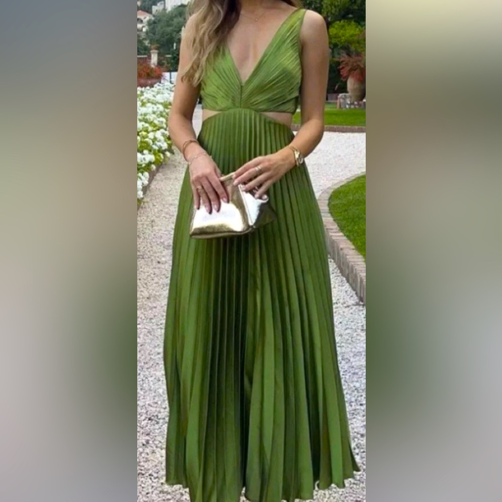 Abercrombie & Fitch Dress XL Pleated Giselle Green Cutout Midi